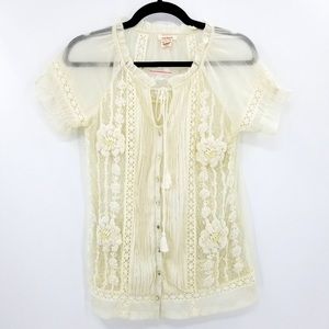 *Sundance Sheer Botton Up Blouse With Beading, SZ: Small